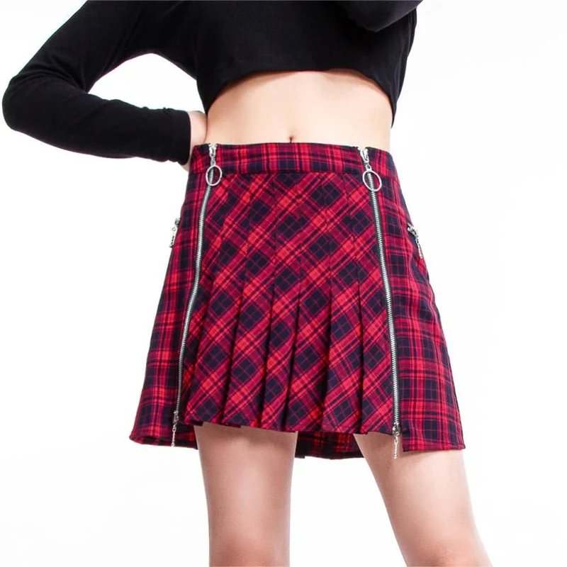 Grunge pläterad plisserad kjol för kvinnor