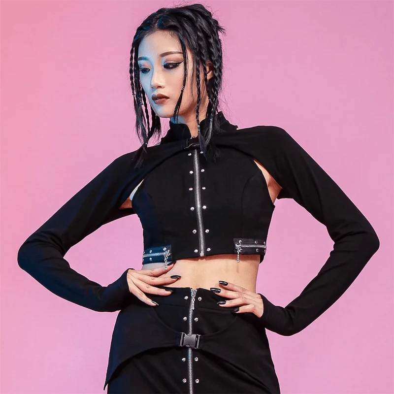 Punk stativ krage för kvinnor med dragkedja Bustier