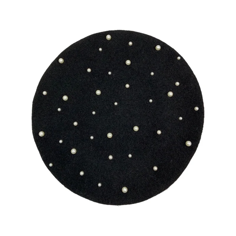 Vintage Black Faux Pearl Beret