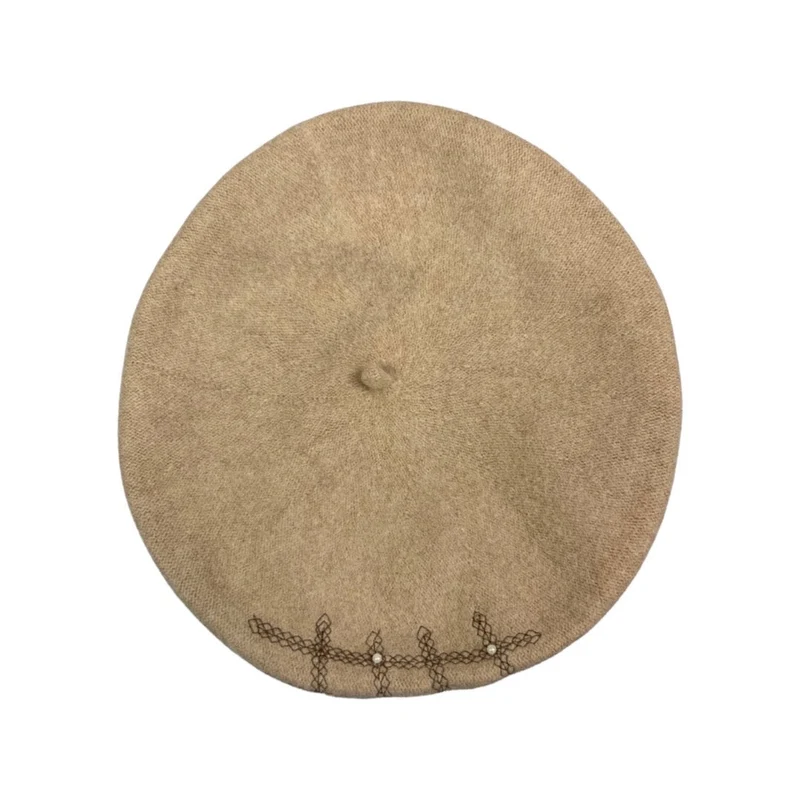 Vintage Beige Stitched Pearl Beret