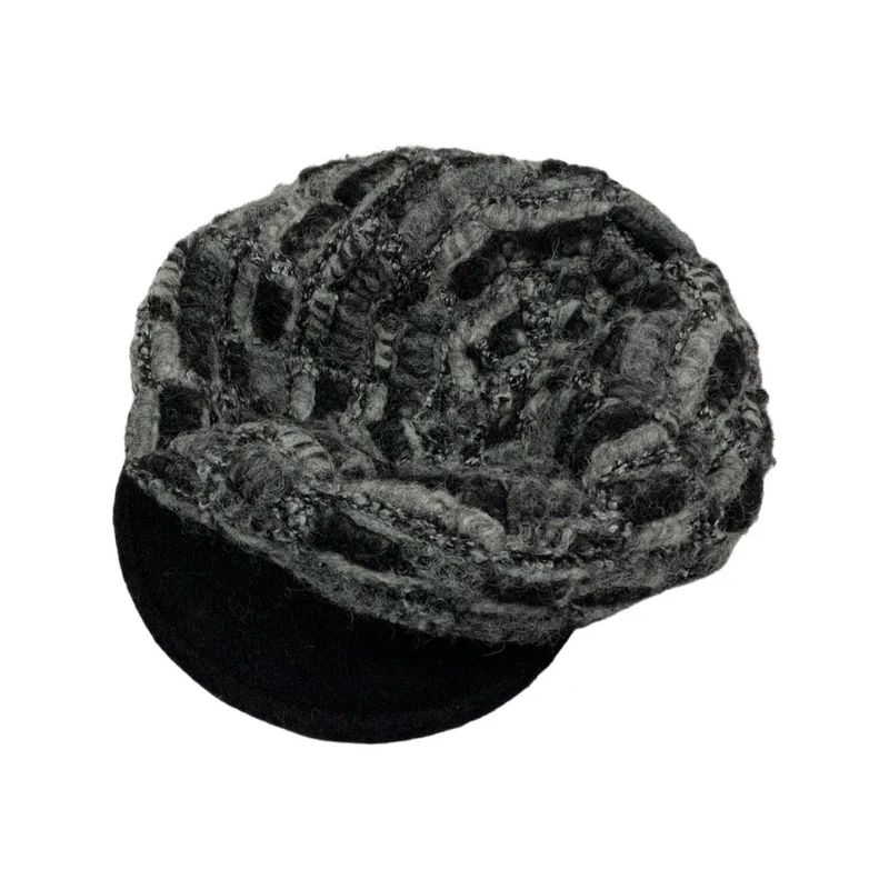 Vintage Grey Knitted Texture Peaked Beret