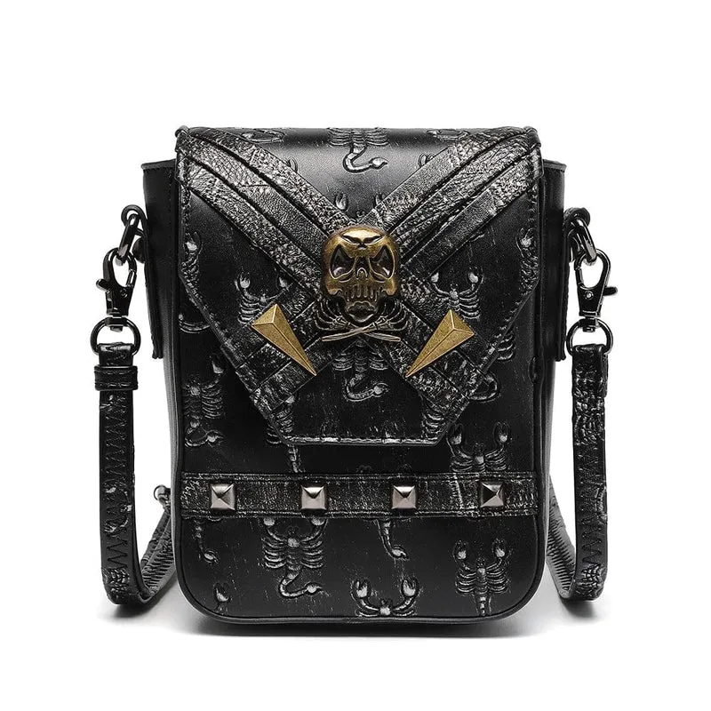 Unisex Steampunk Skull Scorpion broderad miniväska