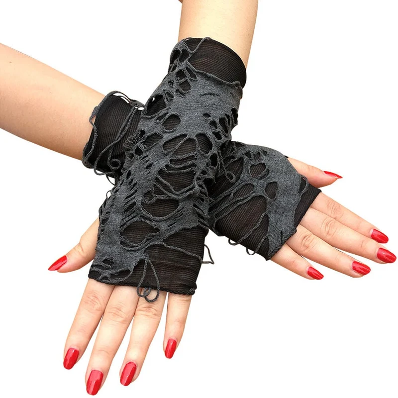 Punk-rippade fingerlösa handskar för kvinnor