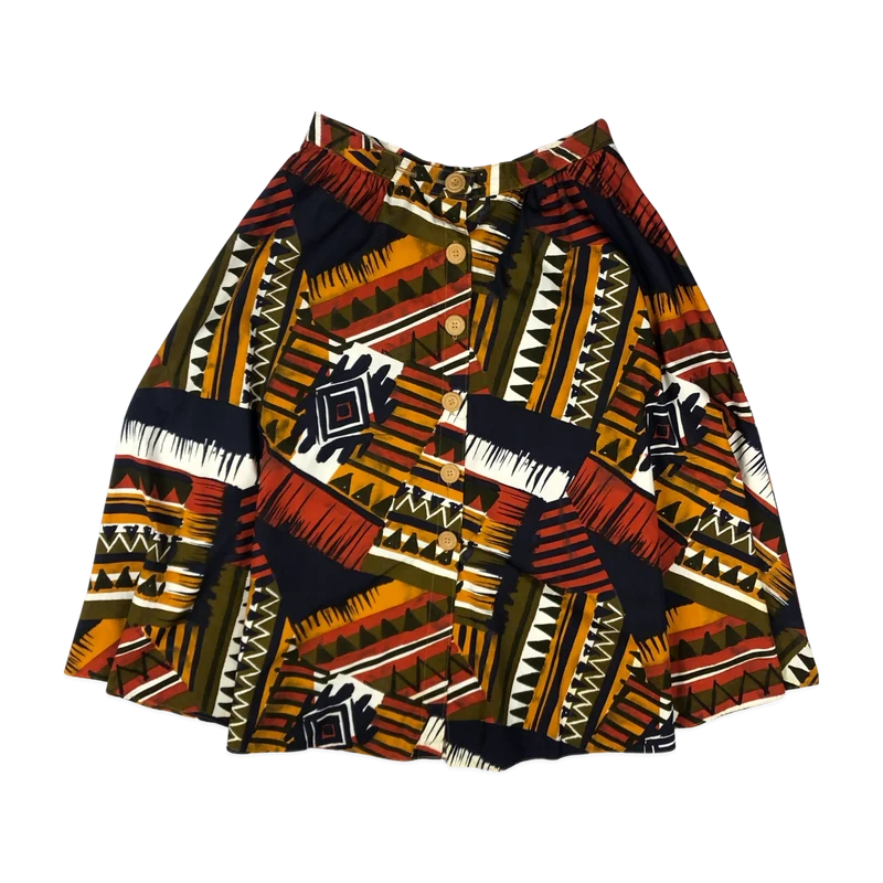 Vintage 80s 90s Abstract Print Button down Skirt 12
