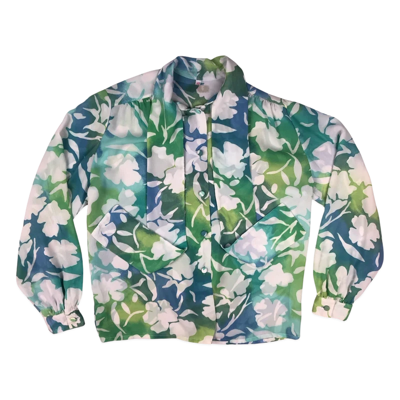Vintage Green Botanical Print Sheer Blouse 14