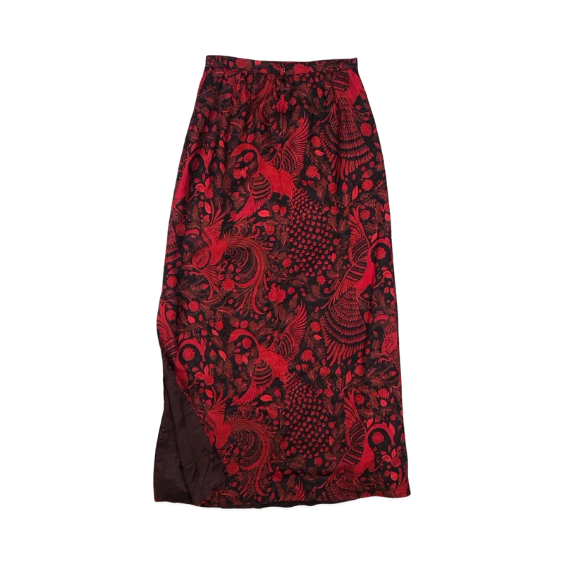 Vintage Red Paisley Bird Peacock Print Skirt 10