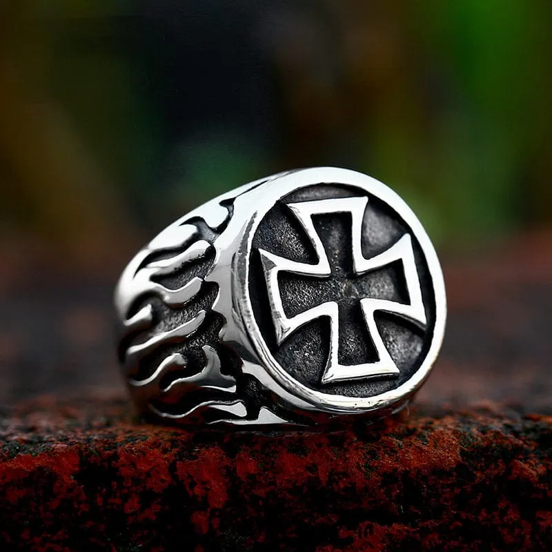Punk Cross Flame Ring för män