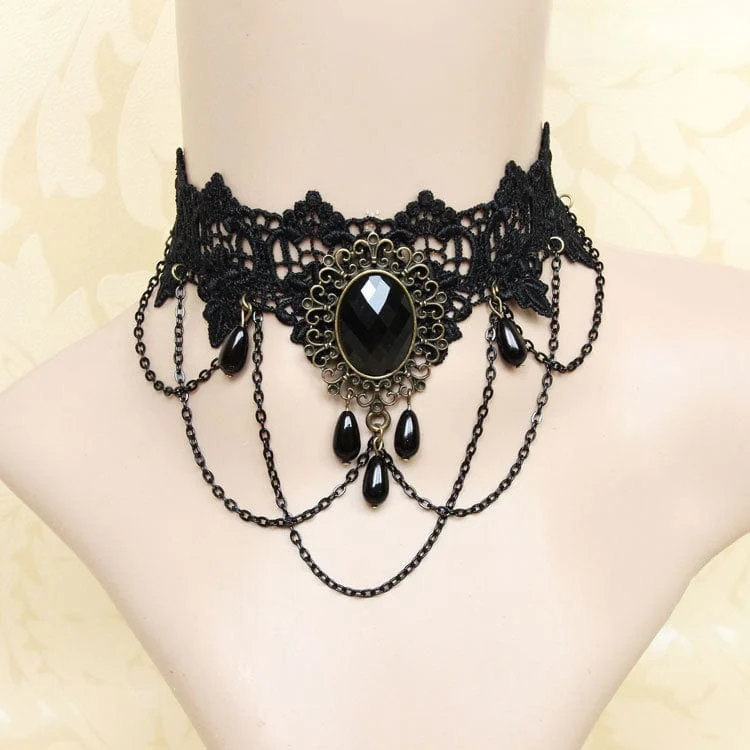 Gothic Diamante Spetschoker för damer med kedja