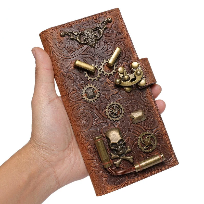 Unisex Steampunk Gear Skull Plånbok