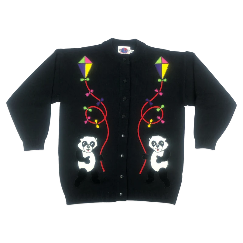 Oversized Vintage Black Cardigan with Panda Embroidery 18