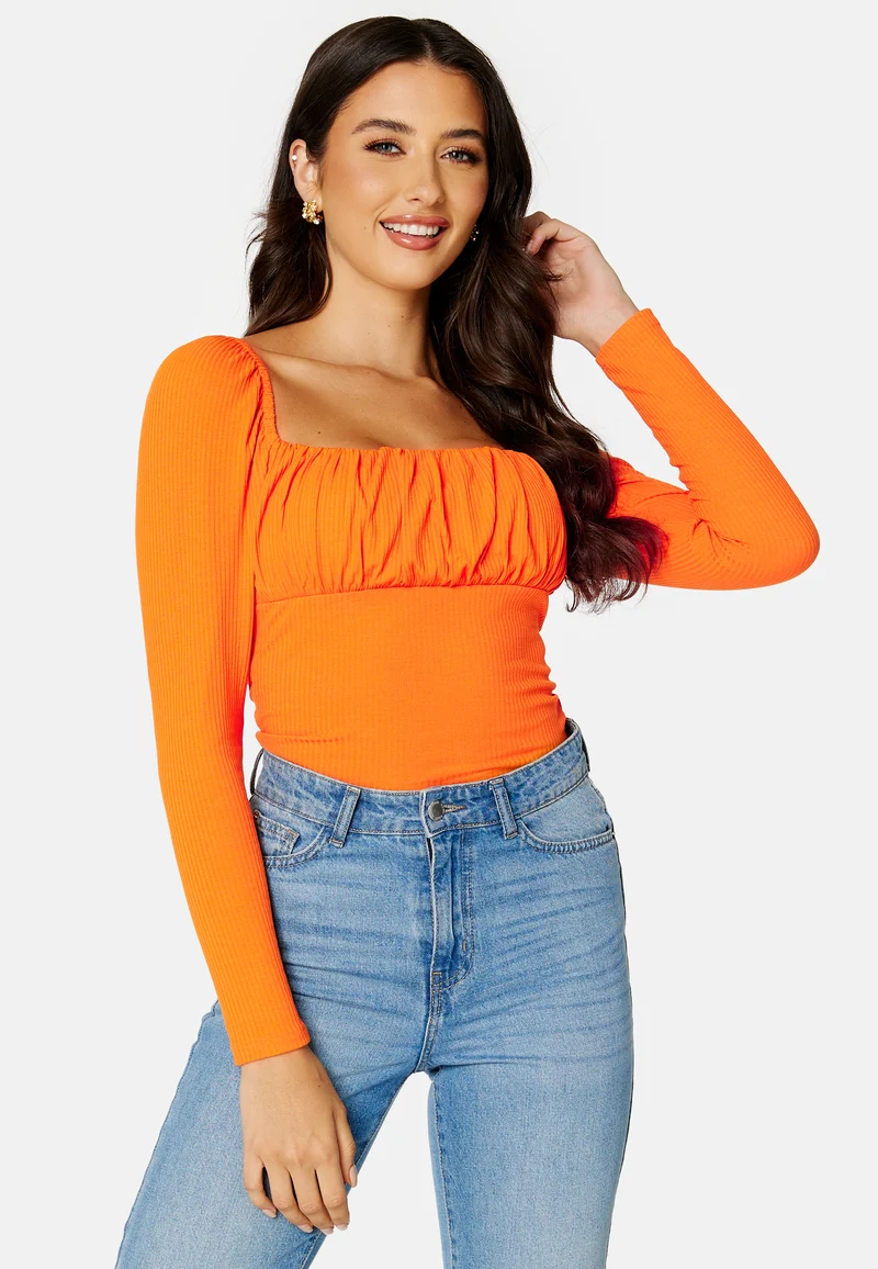 Square Neck Long Sleeve Top
