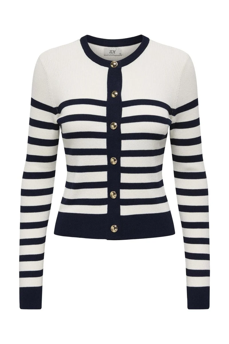 JDY - Jdygaby L/S O-Neck Cardigan Knt - 4926905 Cloud Dancer W. Black Iris