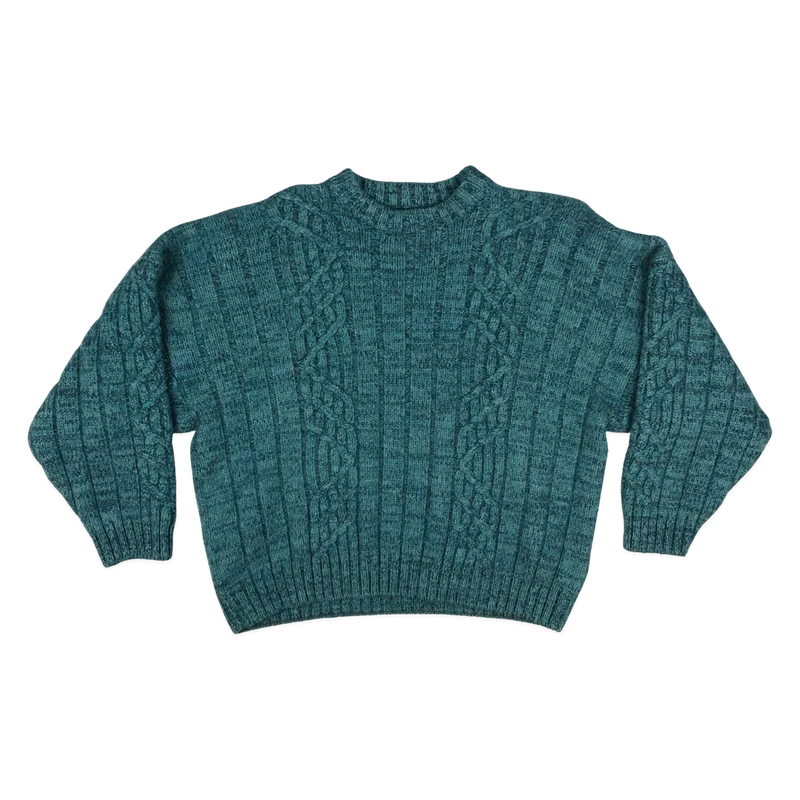 Vintage 80s Teal Cable Knit Jumper XL