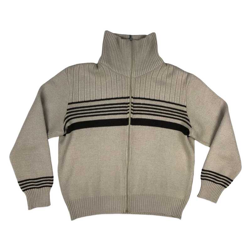Vintage 80s Beige Zip-down Knit Jumper L