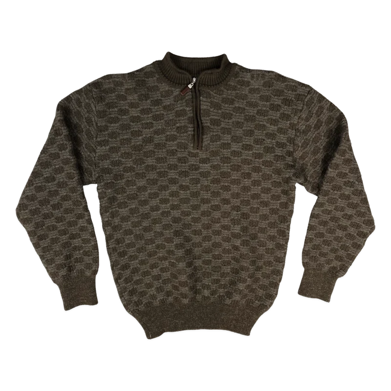 Vintage 80s Brown 1/4-zip Textured Knit Jumper M
