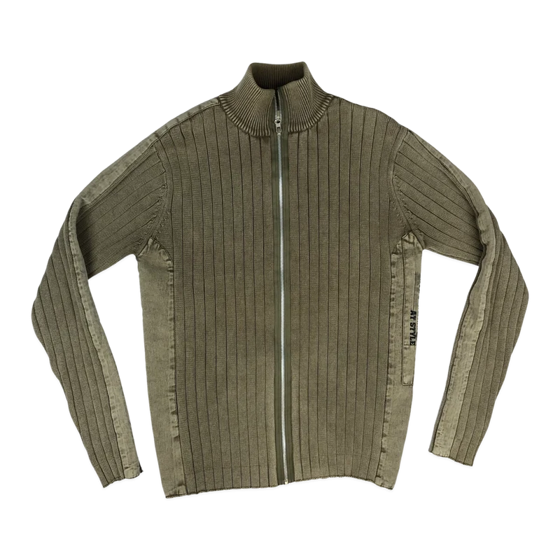 Vintage Y2K Zip-up Ribbed Knit Jumper XL