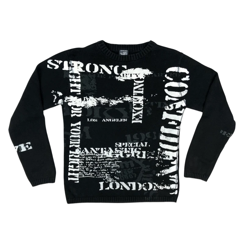 Vintage Y2K Black Ribbed Knit Jumper M