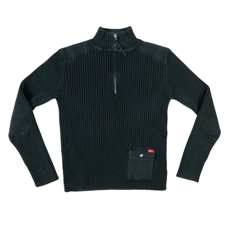 Vintage Y2K Black 1/4-zip Ribbed Knit Jumper S
