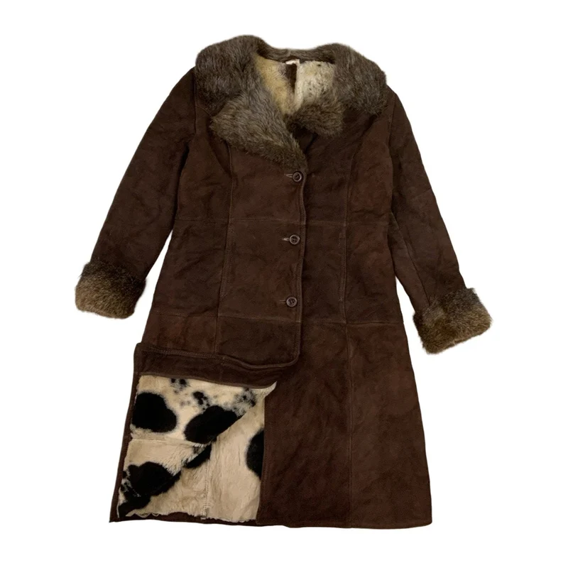Vintage Animal Print Faux Fur Shearing Coat Sheepskin Jacket M 12 14