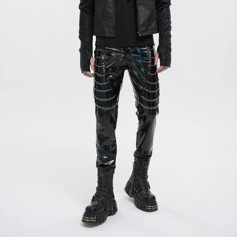 Punk lackkedjebyxor för män