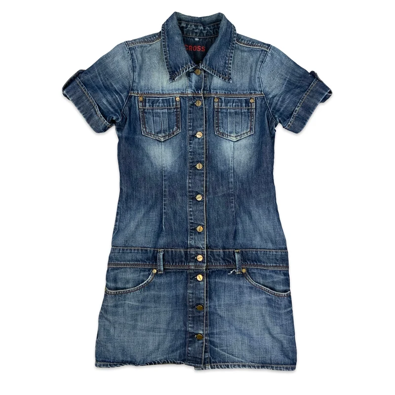 Y2K Blue Denim Button-up Minidress 12