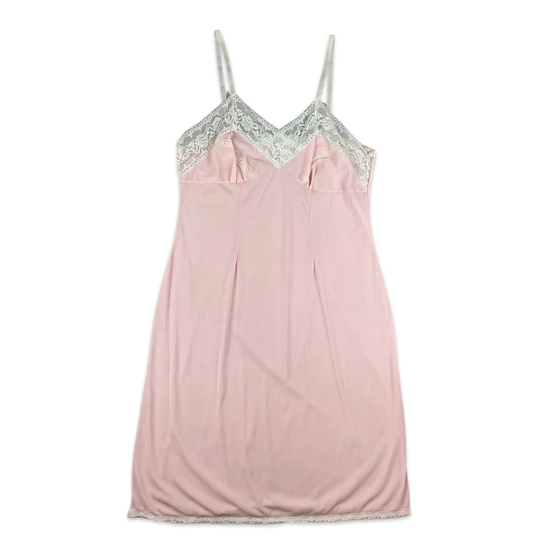 90s Baby Pink & White Lace Slip Dress