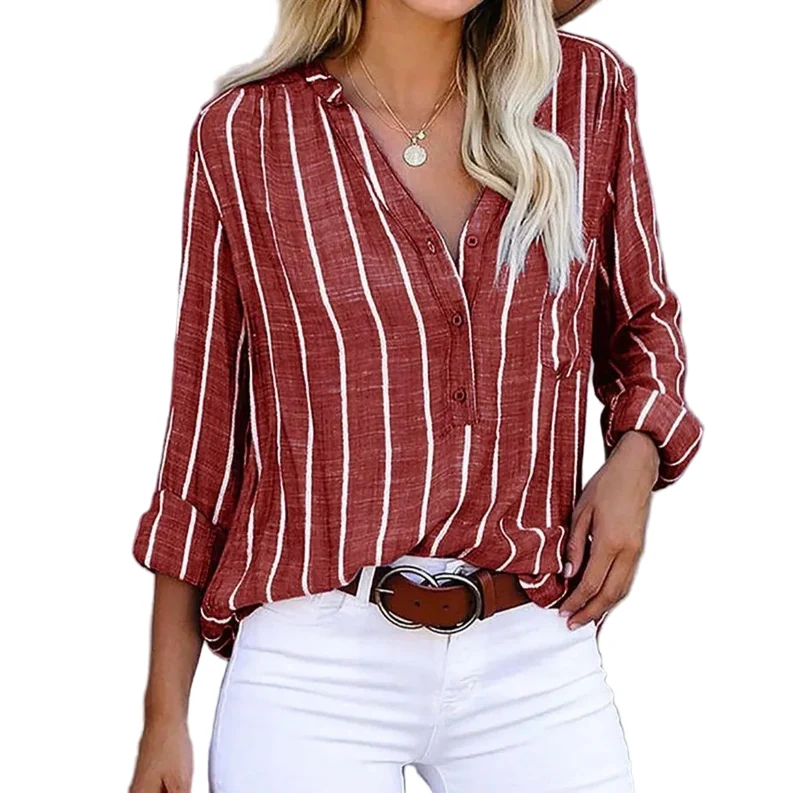 Kvinnors Casual Blus med Randig Design