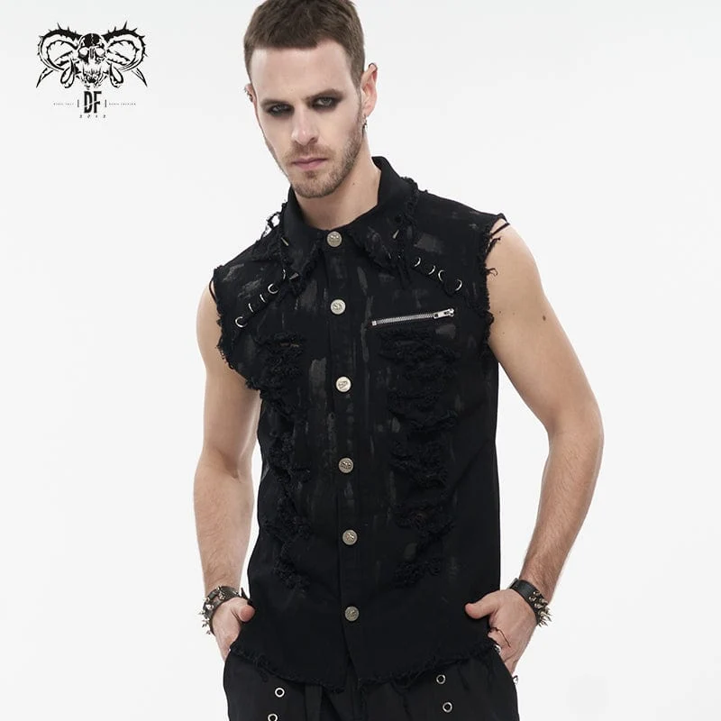 Herr Punk Distressed Ripped Unedged Väst