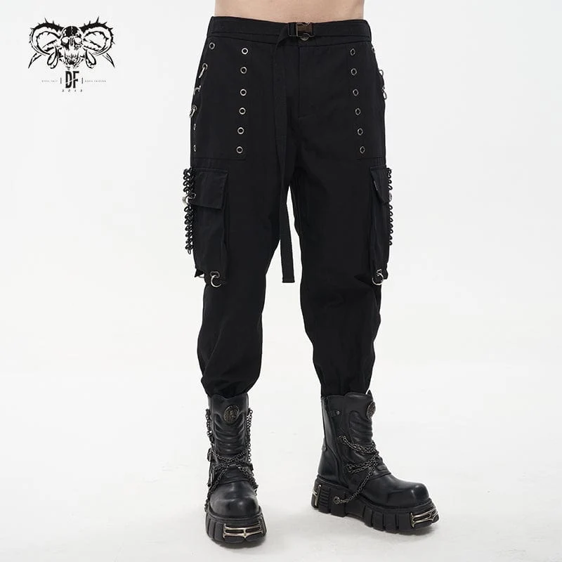 Punk mäns joggingbyxor med stor ficka och byxor med rem