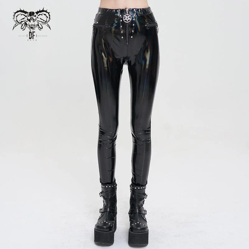 Kvinnors punk-tights i konstläder med blixtlås