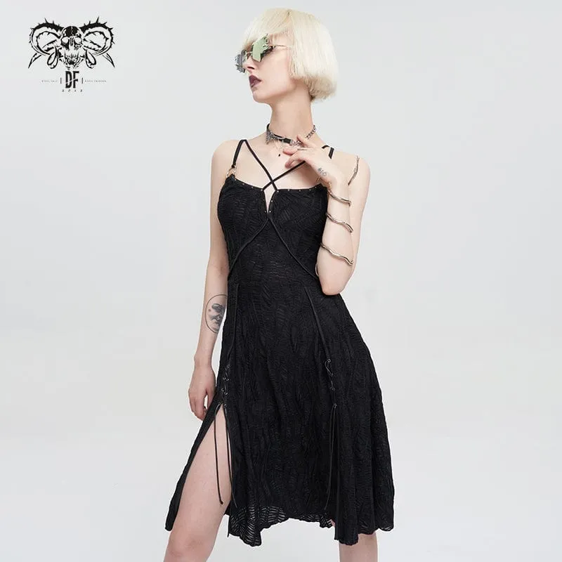 Dam Punk Stappy Plunging Side Slit Slip Dress