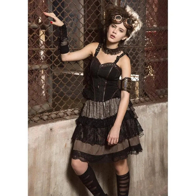 Kvinnors Steampunk Lace Splice Layered Kjol