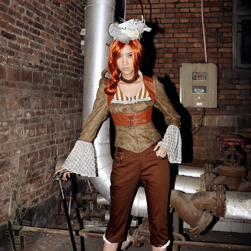 Damer med Steampunk-tonad hornärmad skjorta med dragkedja