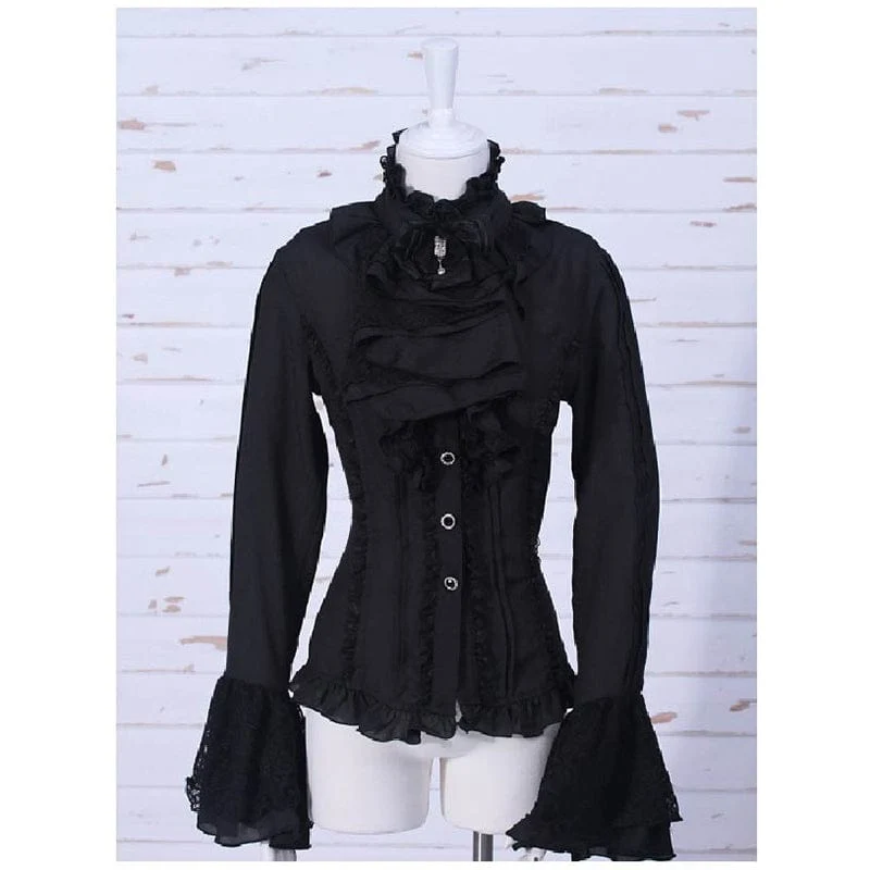 Kvinnors Steampunk tonat horn ärm Ruched shirt med halsringning