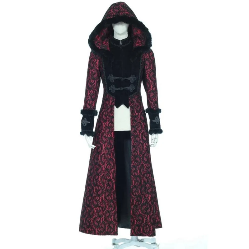 Steampunk fuskpäls Splice Maxi Coat med huva för kvinnor