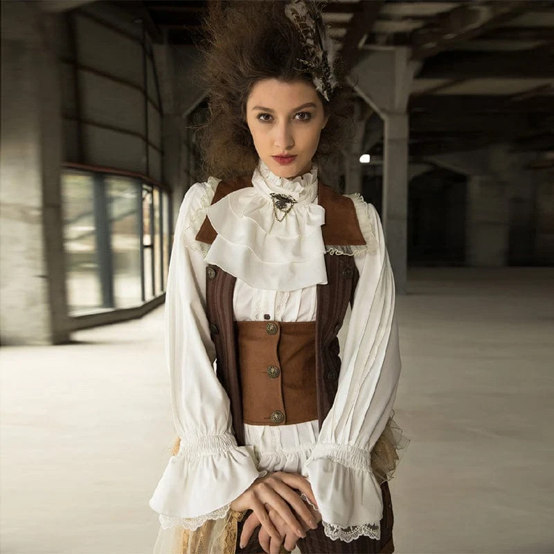 Kvinnors Steampunk spetsfåll volangskjorta med halsband