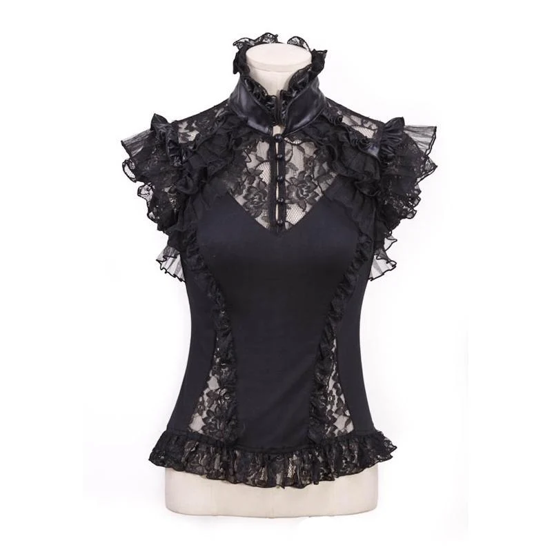 Steampunk Cheongsam krage spets skarvskjorta för kvinnor