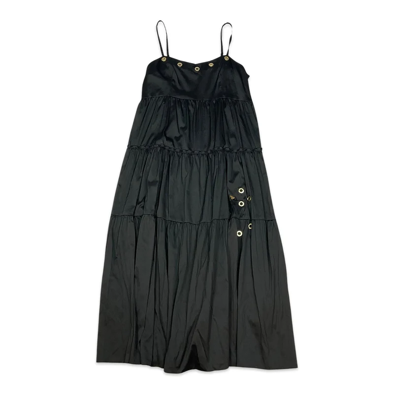 Preloved Black Tiered Pleated Maxi Dress 10 12