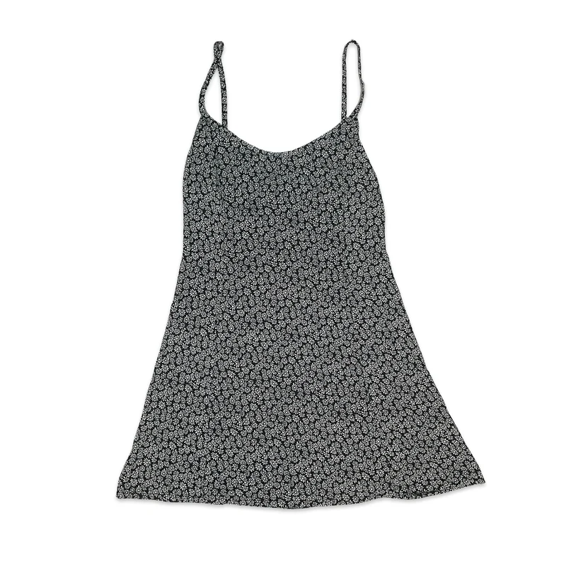 90s Black & White Ditsy Floral Mini Dress 8 10