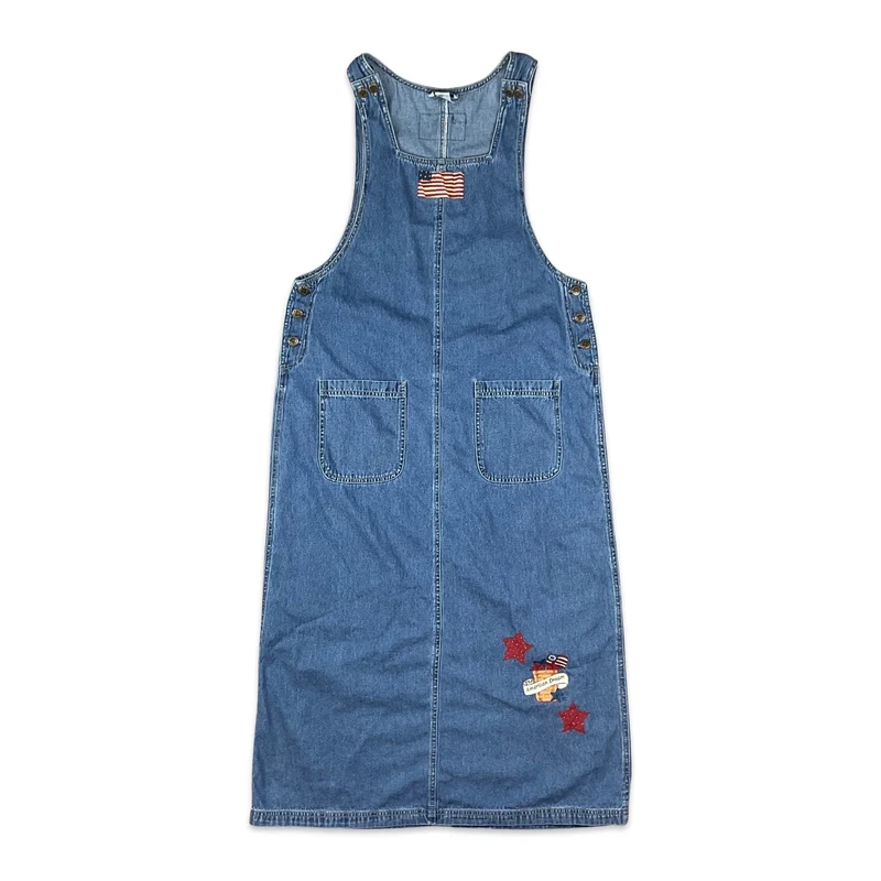 Vintage 80s Americana Blue Denim Midi Dress 14 16