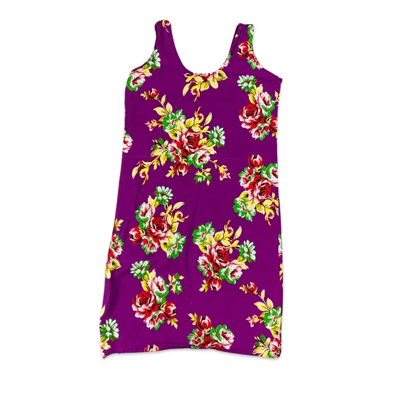 Vintage Purple Floral Summer Shift Dress 8 10