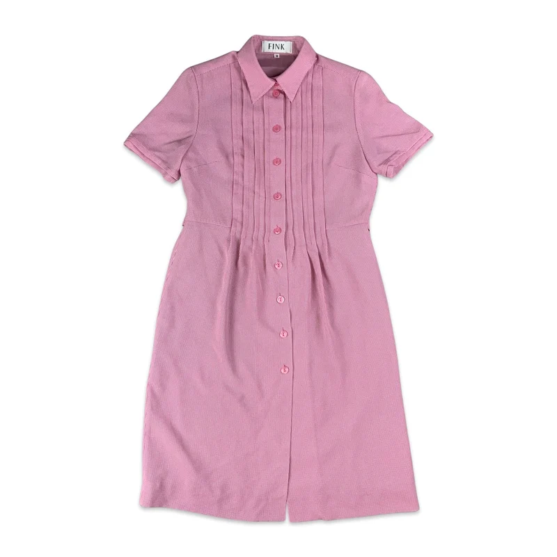 Vintage 80s Pink & White Gingham Check Button Up Shirt Dress 10 12