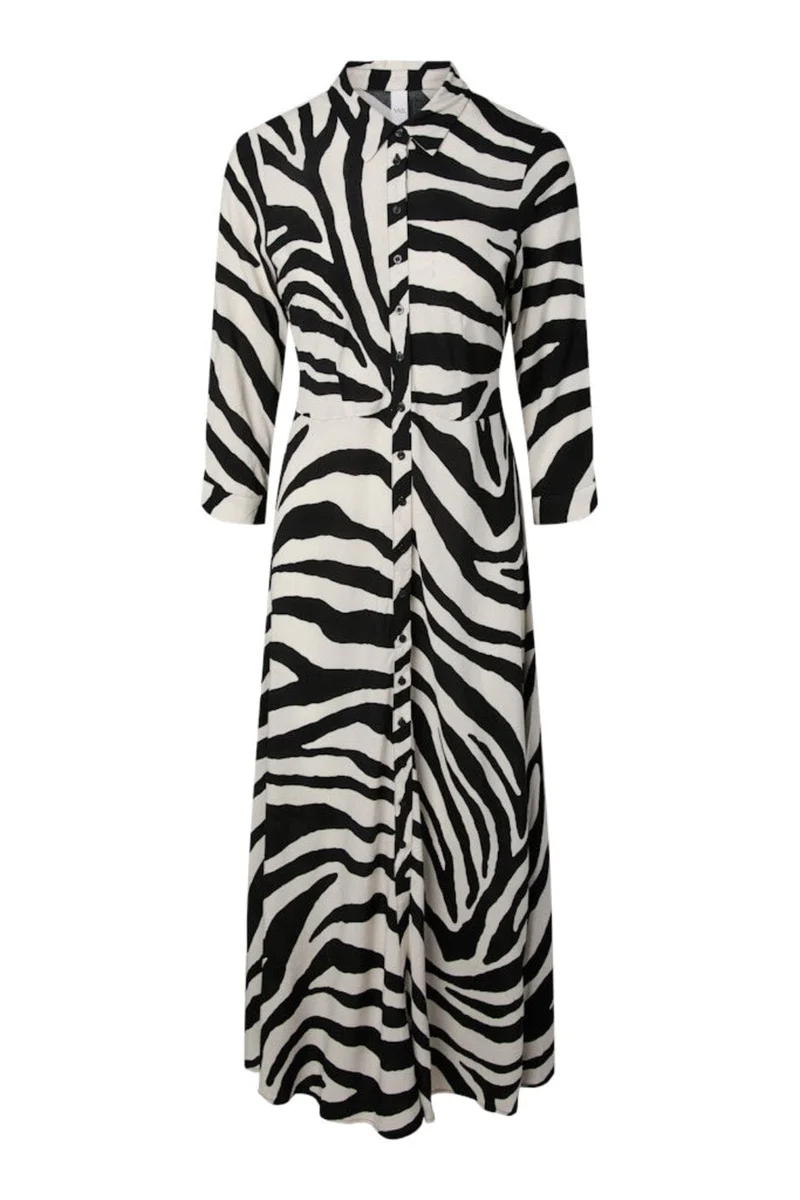 YAS - Yassavanna Long Shirt Dress - 4844009 Birch Zebra Print