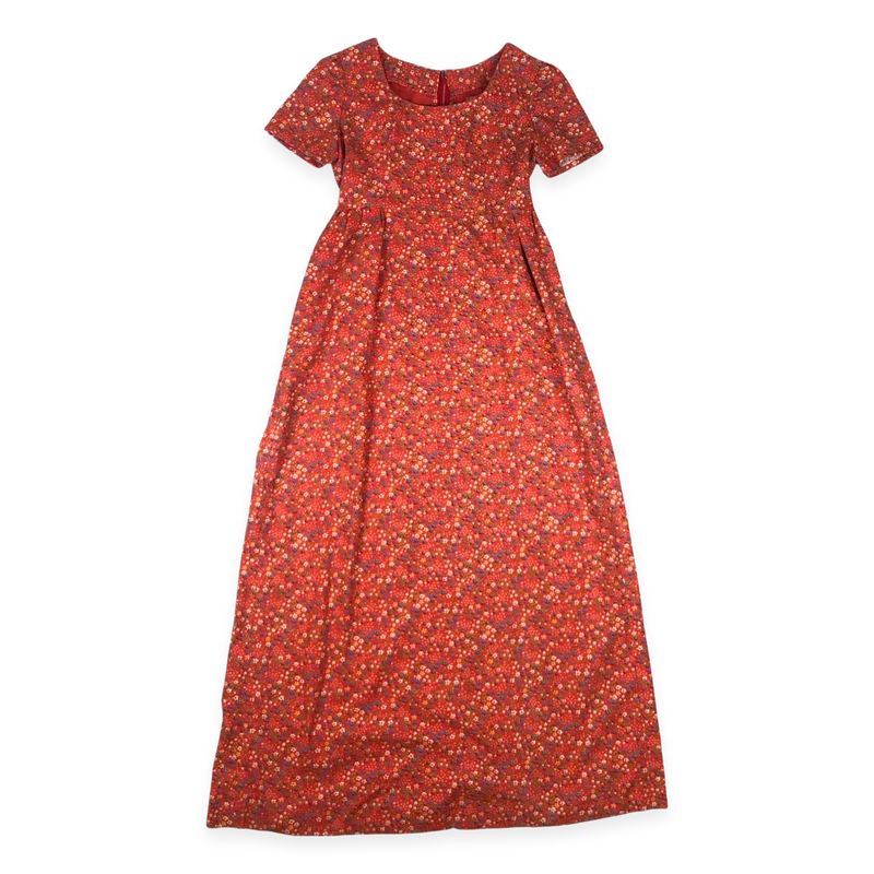 Vintage 60s 70s Red Floral Print Maxi Dress 12