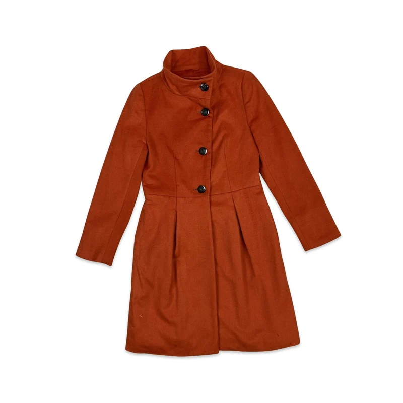 Vintage Y2K Vaggio Blu Wool Midi Coat Burnt Orange 6 8