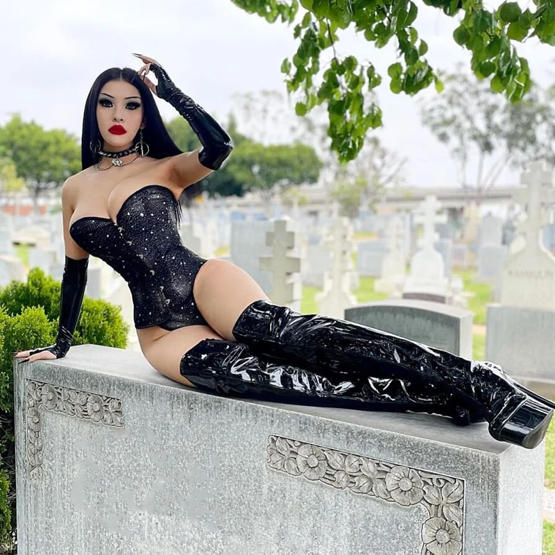 Punk Strappy Star Printed Overbust Corset för kvinnor
