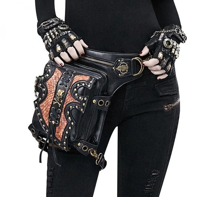 Steampunk dubbelfärgad skalle midjeväska