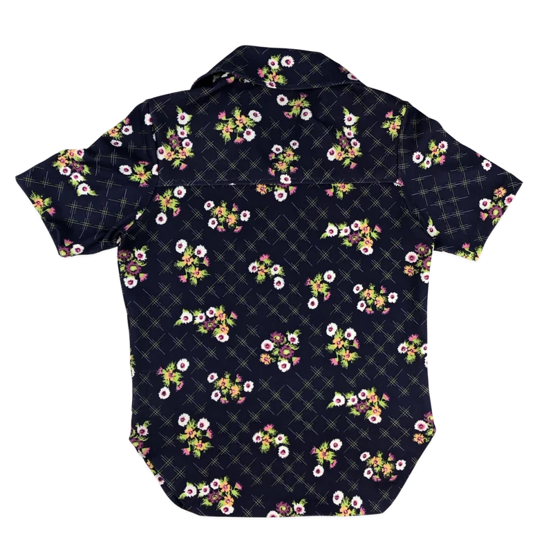 Vintage 70s Navy Floral Pattern Blouse 10
