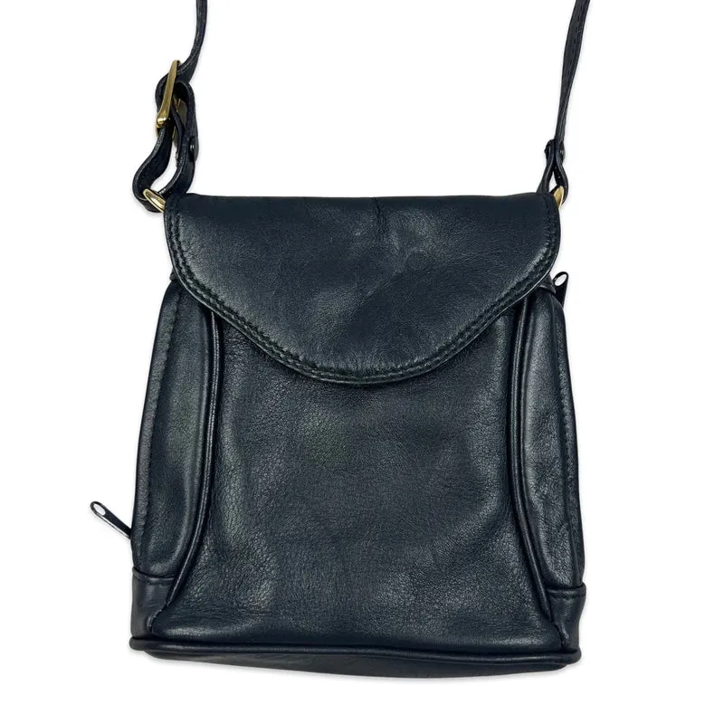 Vintage 90s Navy Gold Mini Leather Handbag