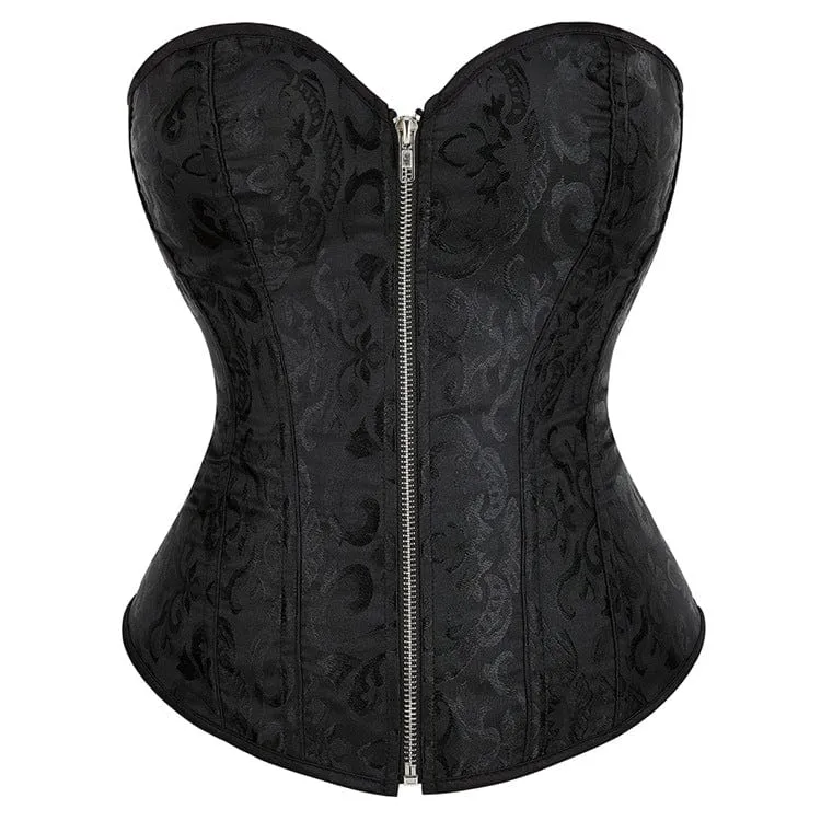 Gothic Strappy Jacquard Zipper Overbust Corset för kvinnor